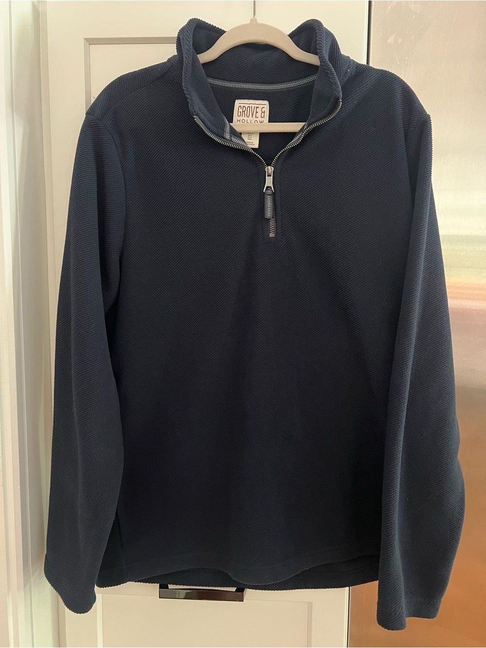 Grove & Hollow Mens Navy Ribbed Quarter-Zip Pullover Sweater Size Large